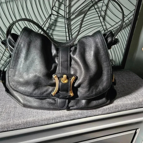 B. Makowsky | Black Butter Soft Slouchy  Moto Shoulder Bag - Picture 1 of 16